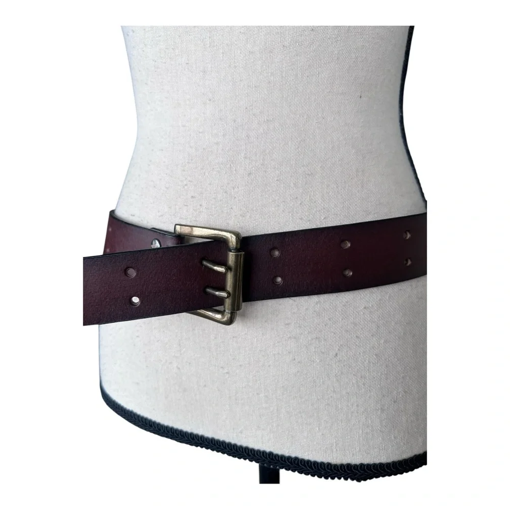 Vintage Deep Brown Bonded Top Genuine Leather Grommet Belt Size S